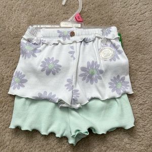 NWT Modern Moments Baby Girls Shorts - 2 Pack Green and Purple Flowers - 18M